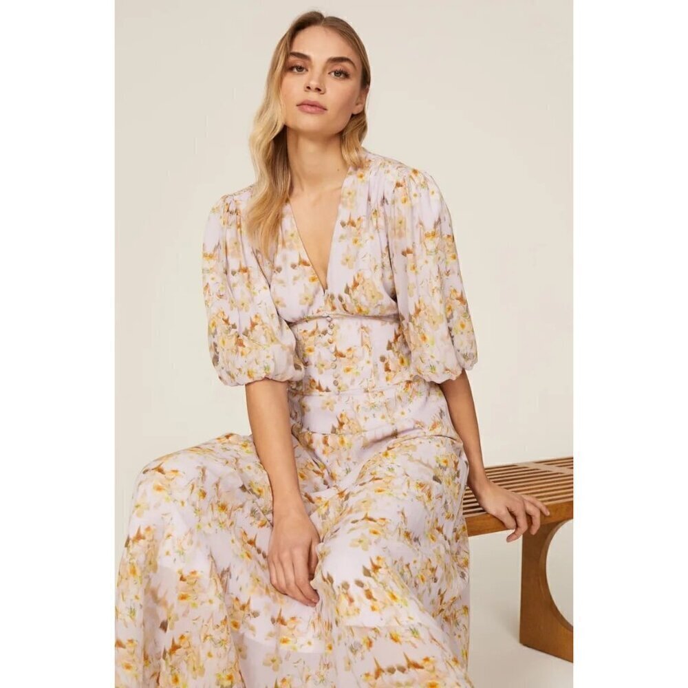 AllSaints Aspen Momo Floral Midi Dress Purple Womens SIze 10 - Picture 13 of 13